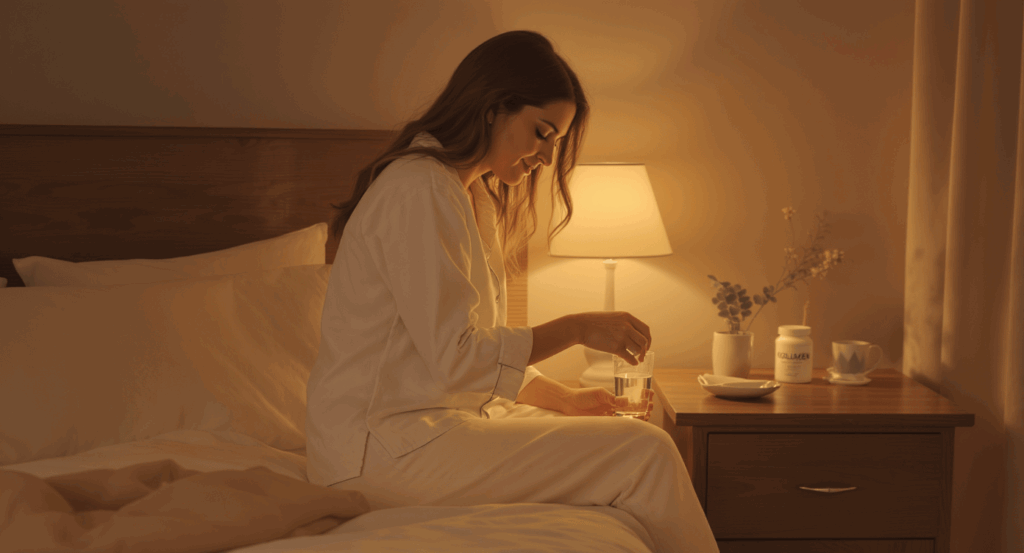 femme prenant du collagène le soir avant de dormir