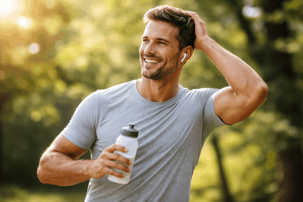 Homme sportif souriant dans le parc
