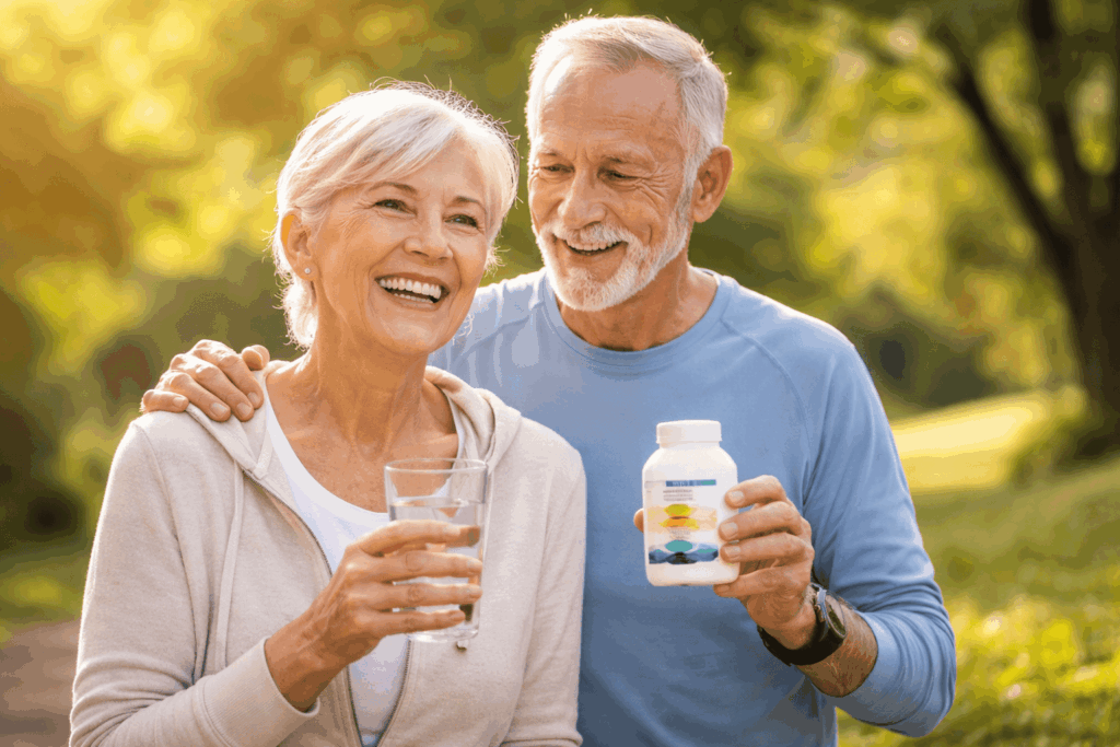 couple de senior profitant des bienfaits du multivitamines