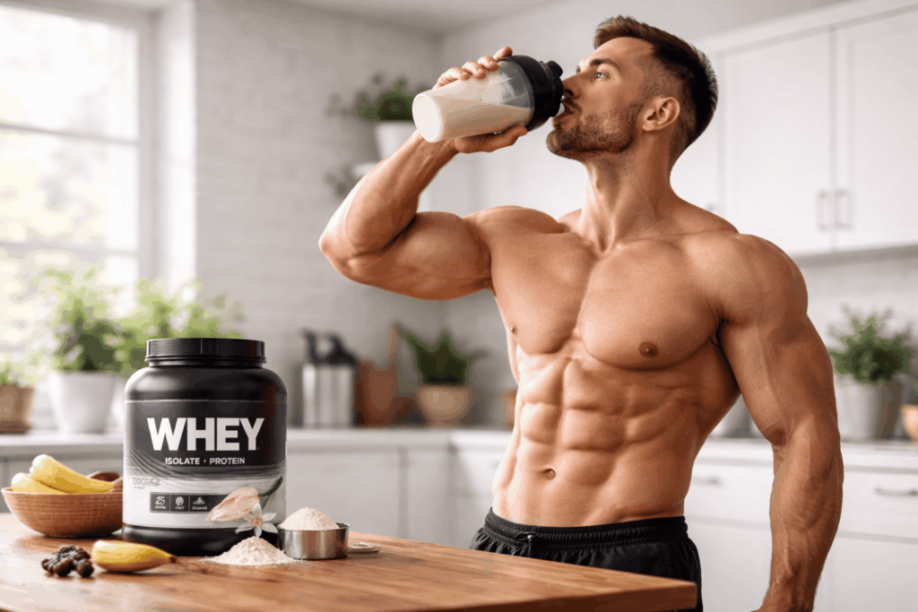 un sportif profitant des bienfaits de la meilleure whey pour prise de masse