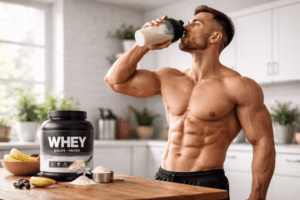 un sportif profitant des bienfaits de la meilleure whey pour prise de masse
