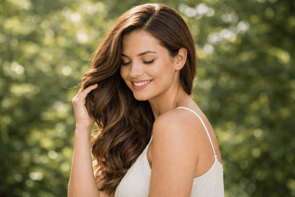 une personne avec de bon cheveux grâce au collagène