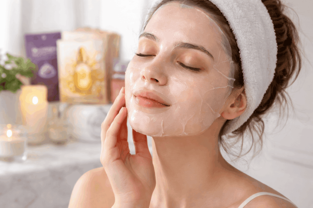 une personne profitant de son masque collagène visage coréen