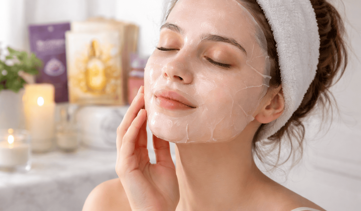 une personne profitant de son masque collagène visage coréen