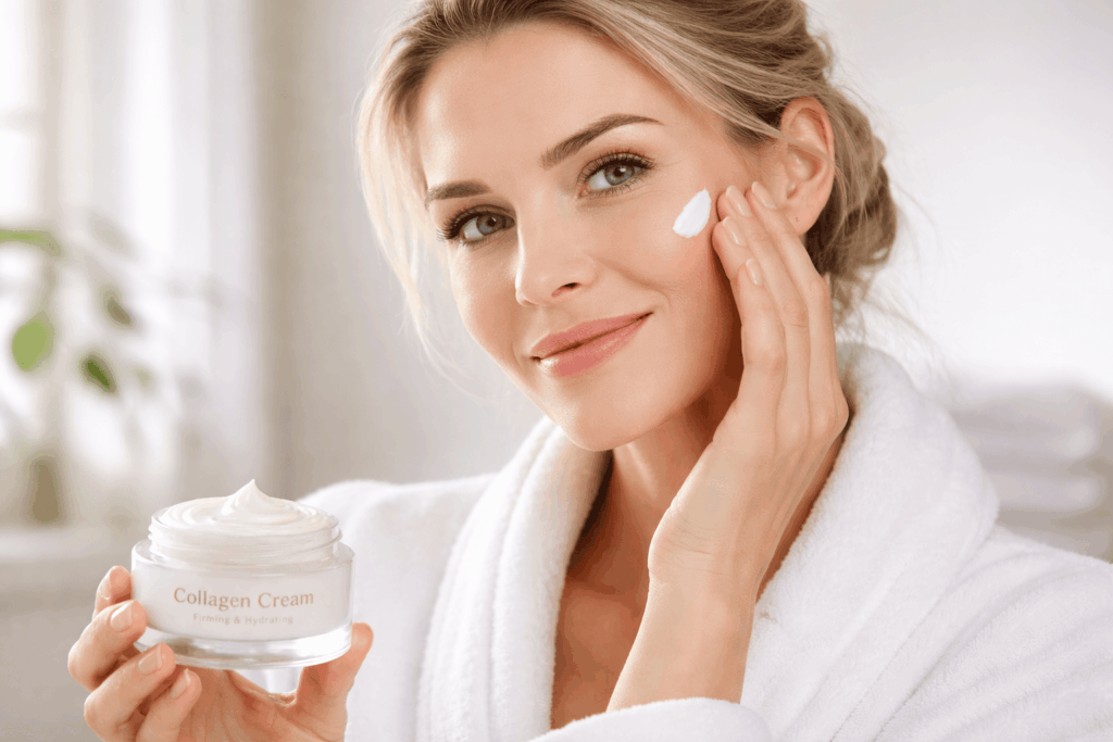 une personne profitant des bienfaits de la crème collagène visage