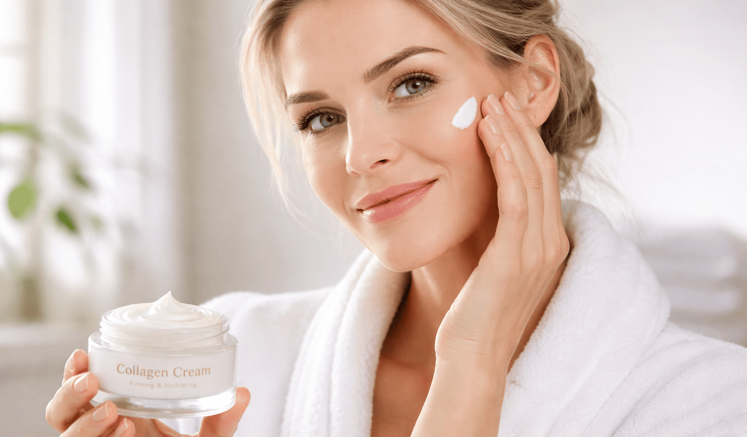 une personne profitant des bienfaits de la crème collagène visage