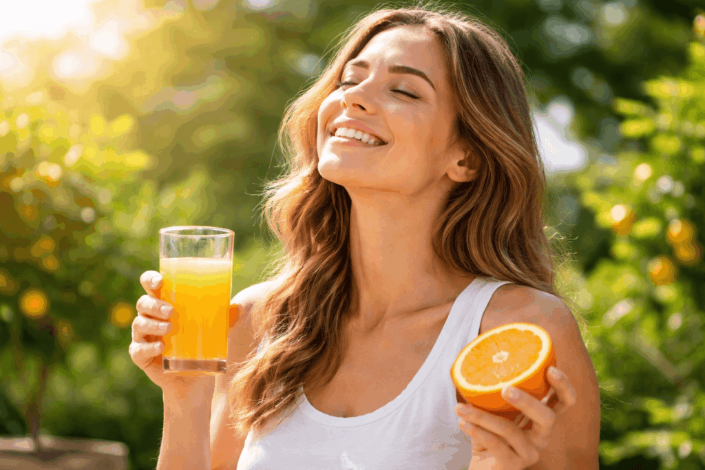 une personne profitant des bienfaits de la vitamine C