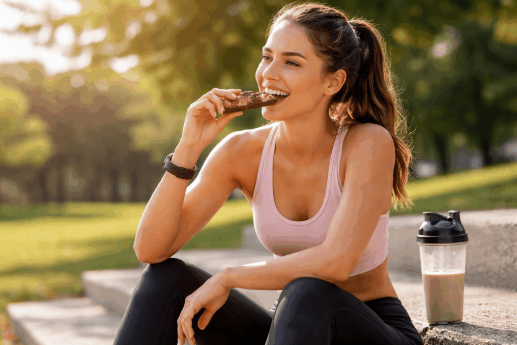 une personne profitant des bienfaits de sa barre protéinée