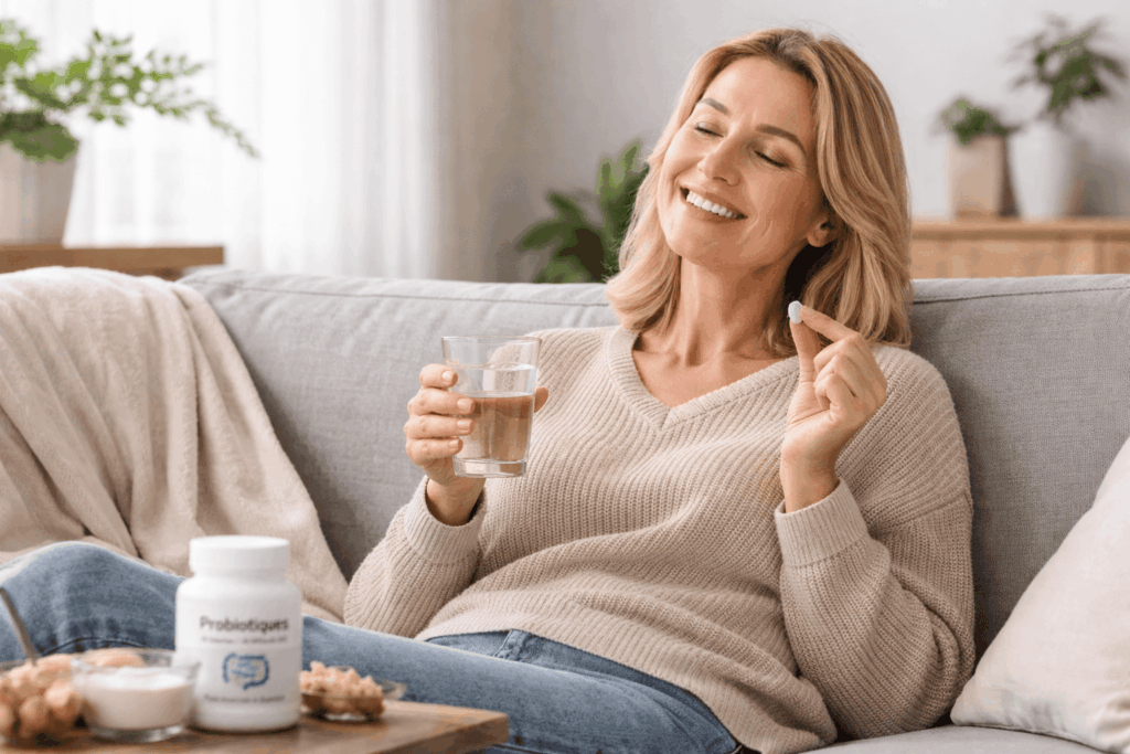 une personne soulagé après sa coloscopie garce aux probiotique