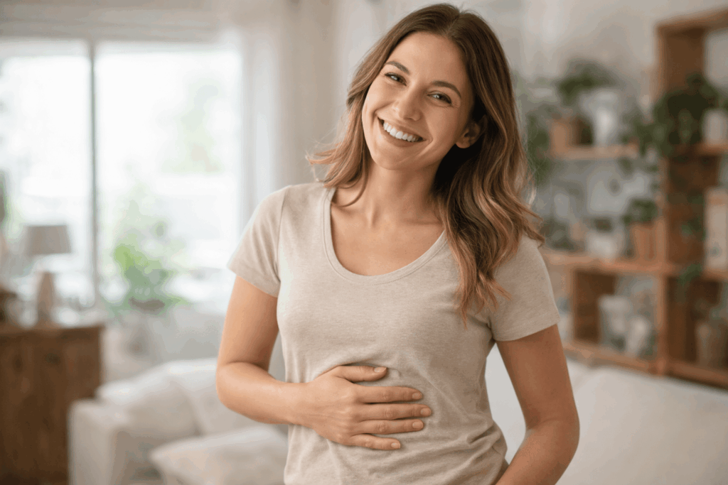 une personne soulage de ses problèmes intestinaux avec les probiotiques