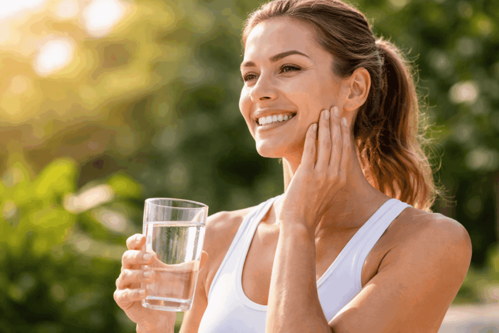 Femme radieuse grace au bienfait du meilleur collagène marin