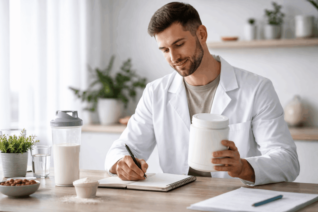 Nutritionniste en train d'analyser des protéines