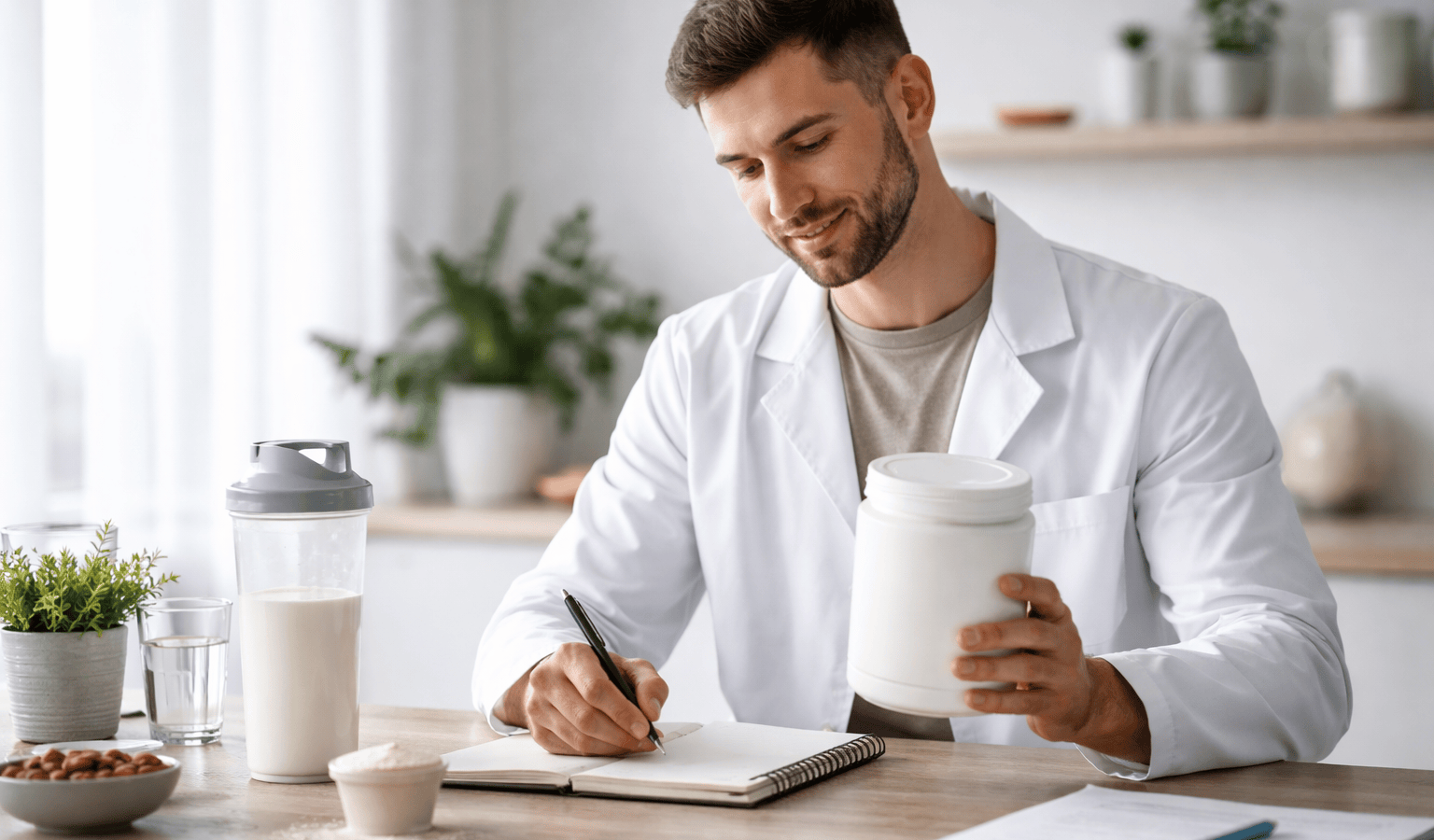 Nutritionniste en train d'analyser des protéines