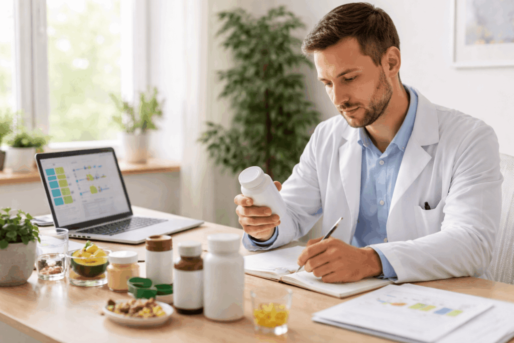 Nutritionniste étudiant des suppléments alimentaires