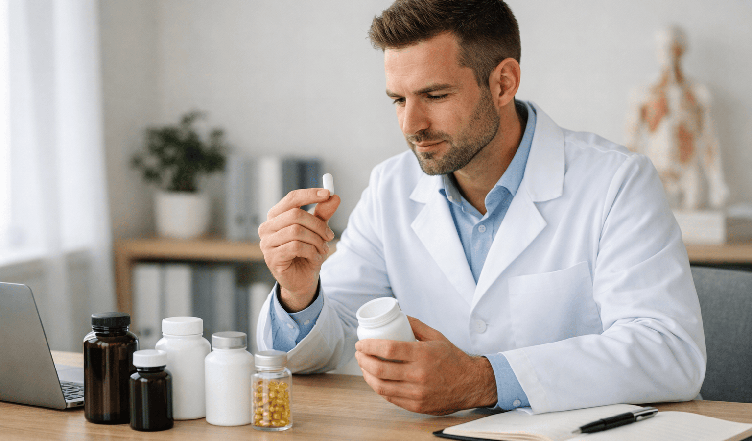 Nutritionniste examinant un supplément