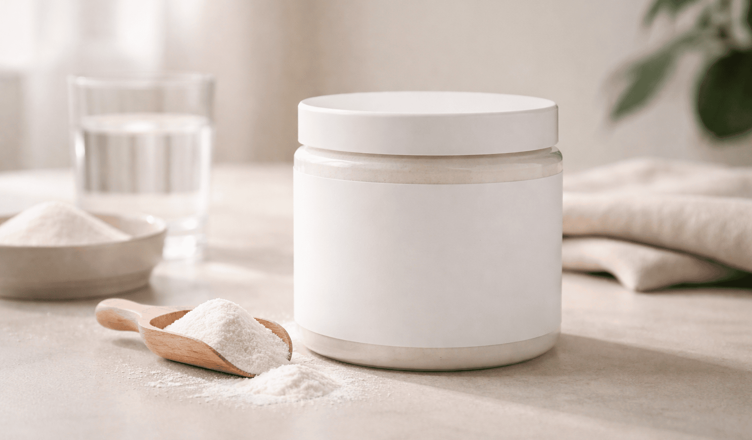 Pot de collagène et accessoires naturels