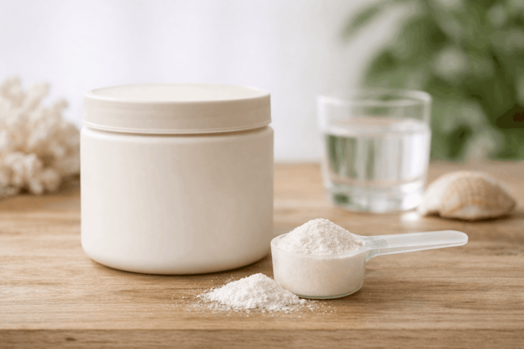 Poudre de collagène et accessoires naturels