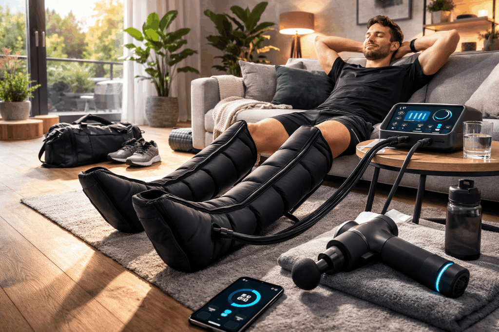 Récupération post-entraînement dans un salon moderne