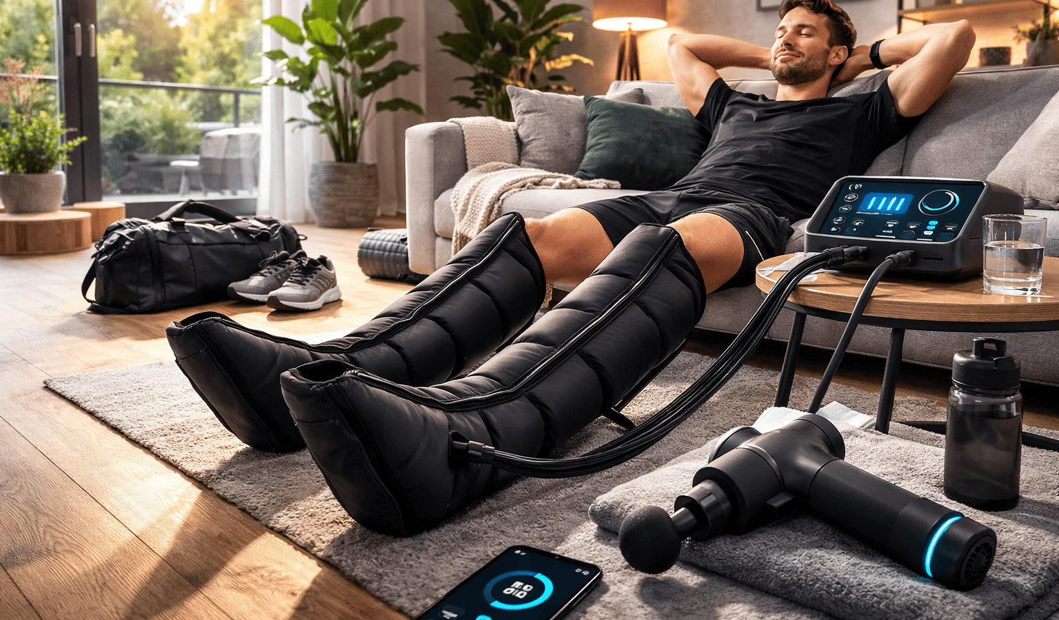 Récupération post-entraînement dans un salon moderne