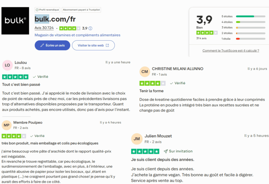 avis des clients sur bulk