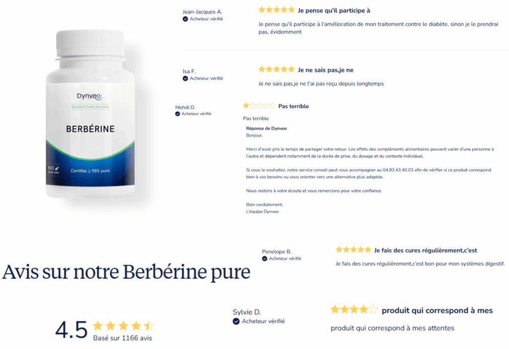 avis des clients sur la berberine dynveo
