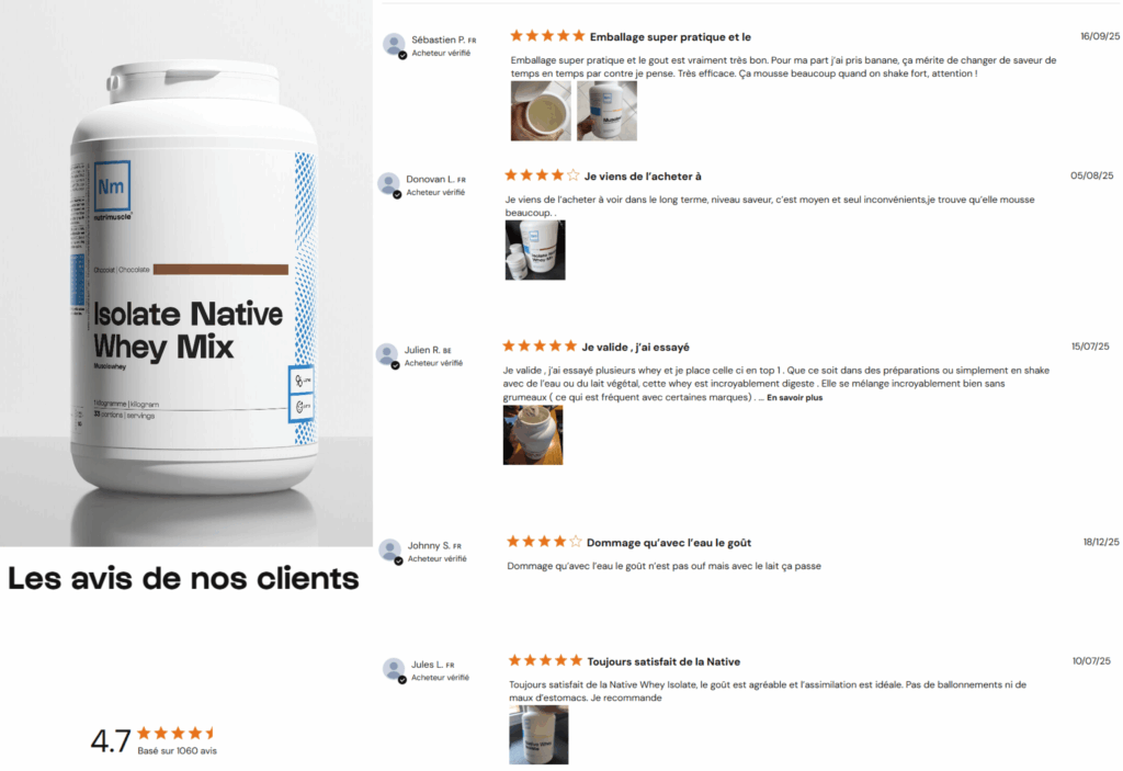 avis des clients sur la whey Nutrimuscle