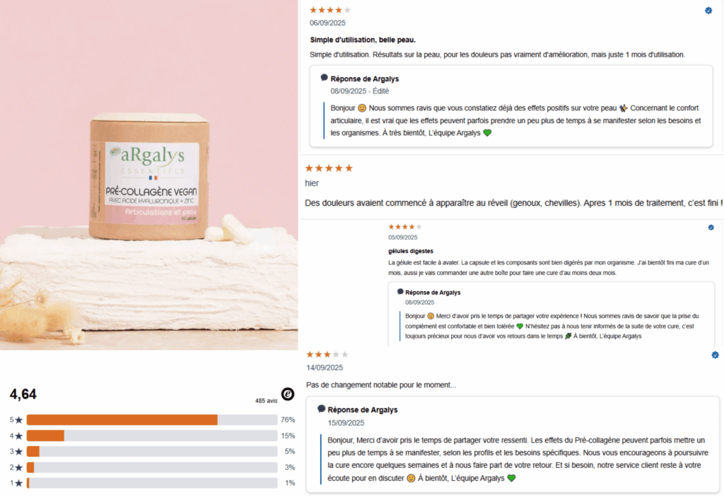 avis des clients sur le collagène argalys