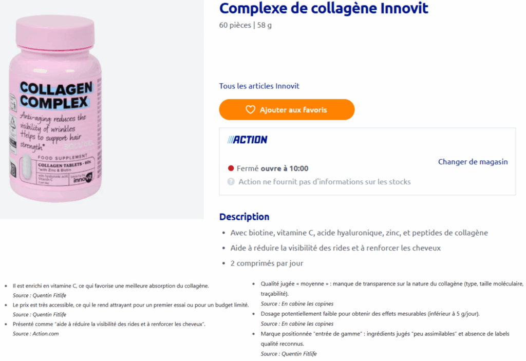 avis des clients sur le collagène de chez action_