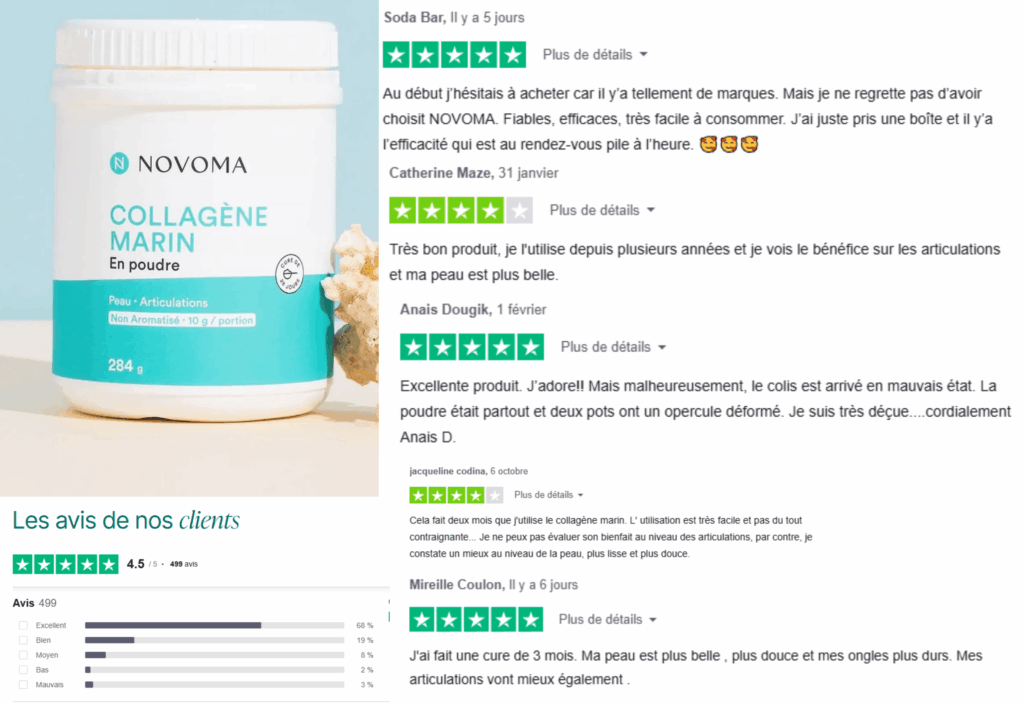 avis des clients sur le collagène marin novoma