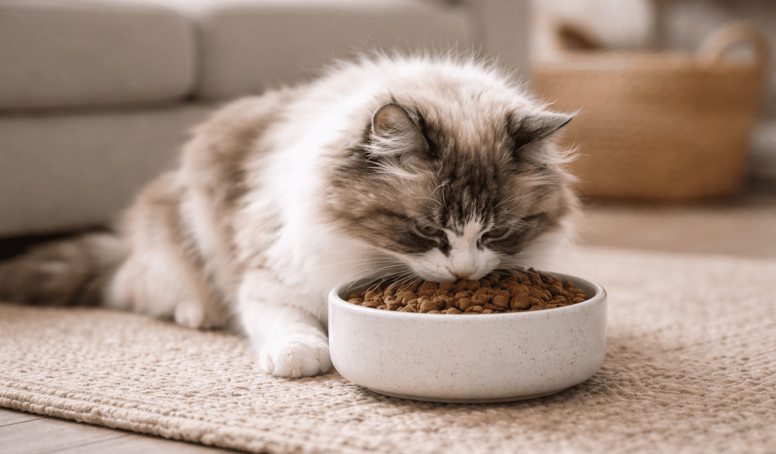 un chat profitant de ses croquettes digestion sensible