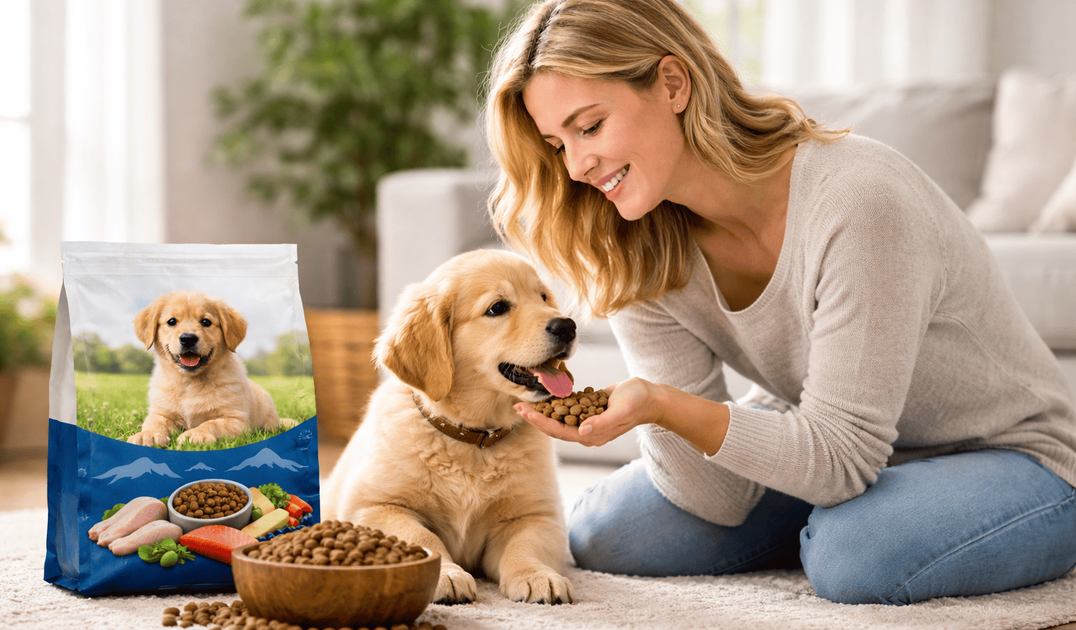 un chiot bien portant grace a ses croquettes