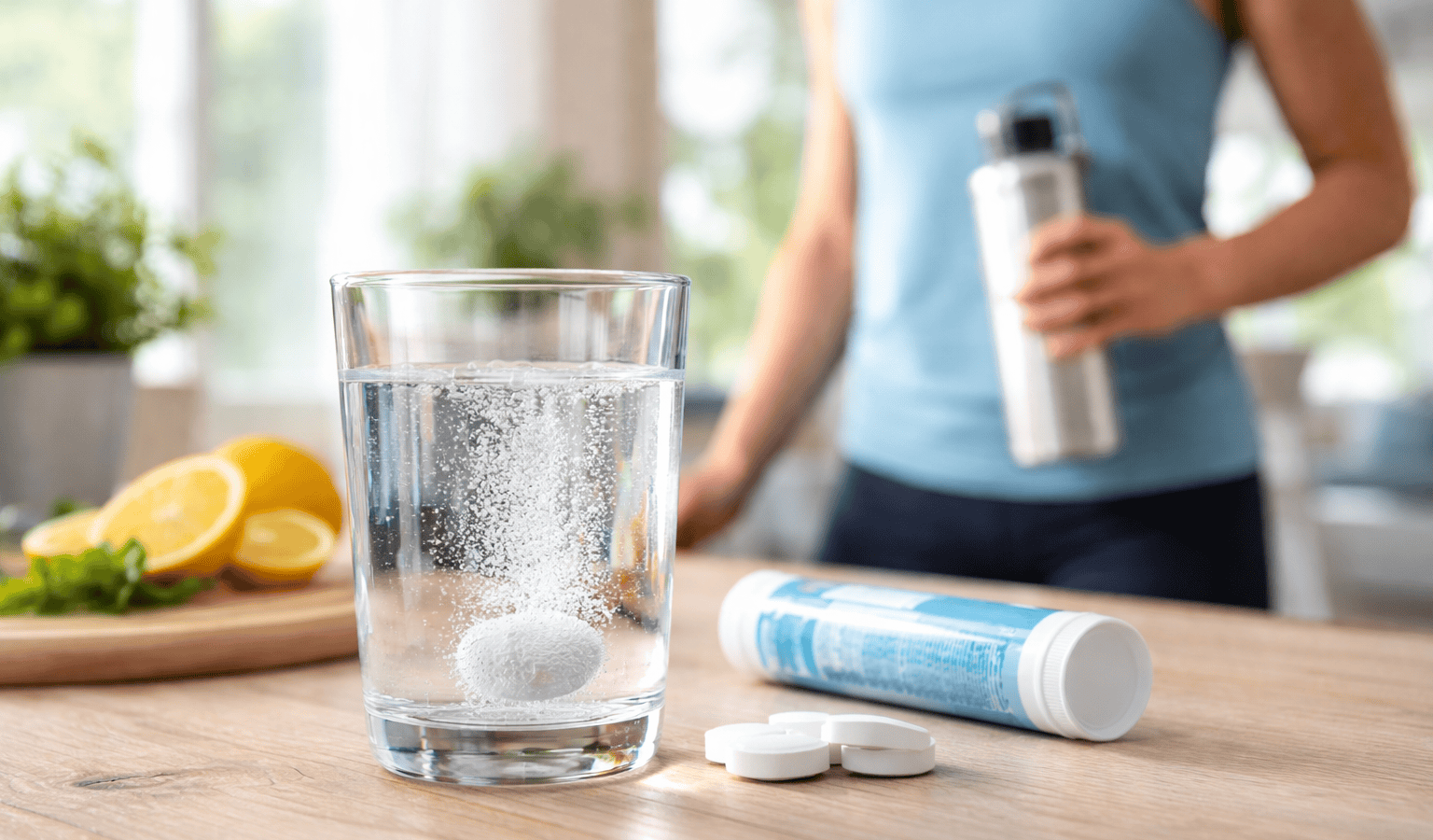 un verre de pastilles d’hydratation hydartis