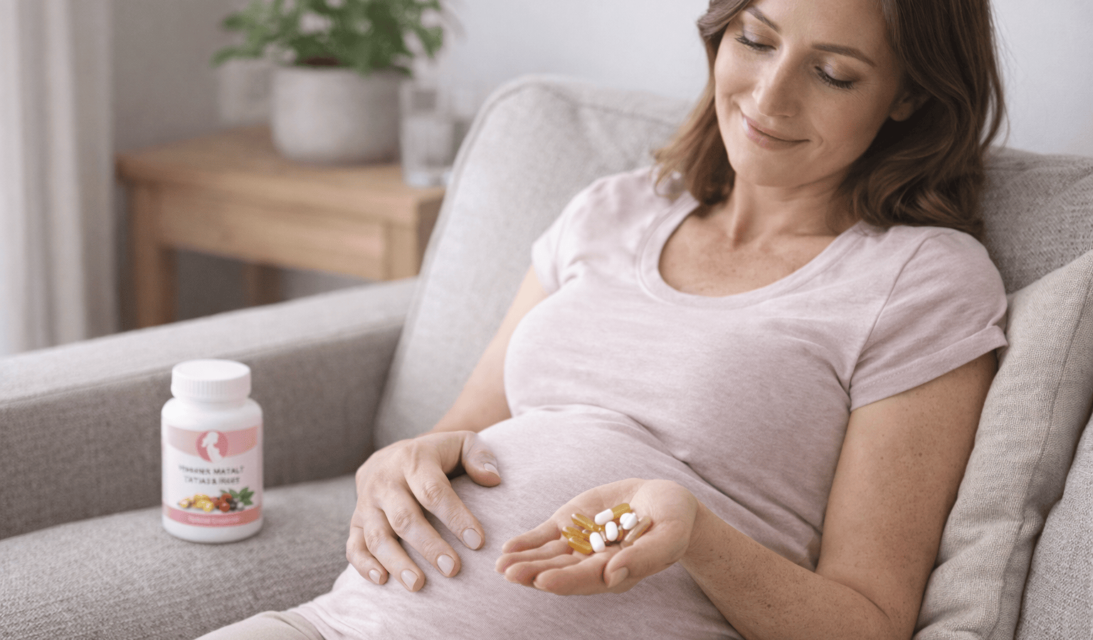 une femme enceinte prenant ses complément alimentaire