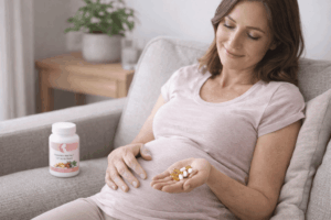 une femme enceinte prenant ses complément alimentaire
