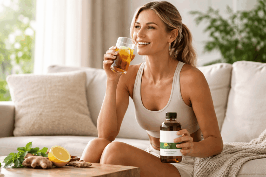 une personne buvant sa boisson detox