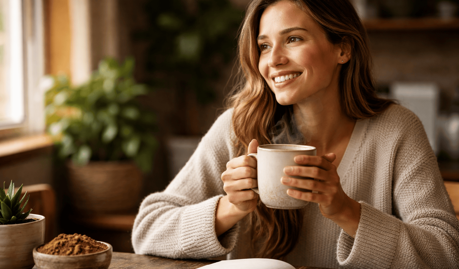 une personne dégustant son café adaptogène