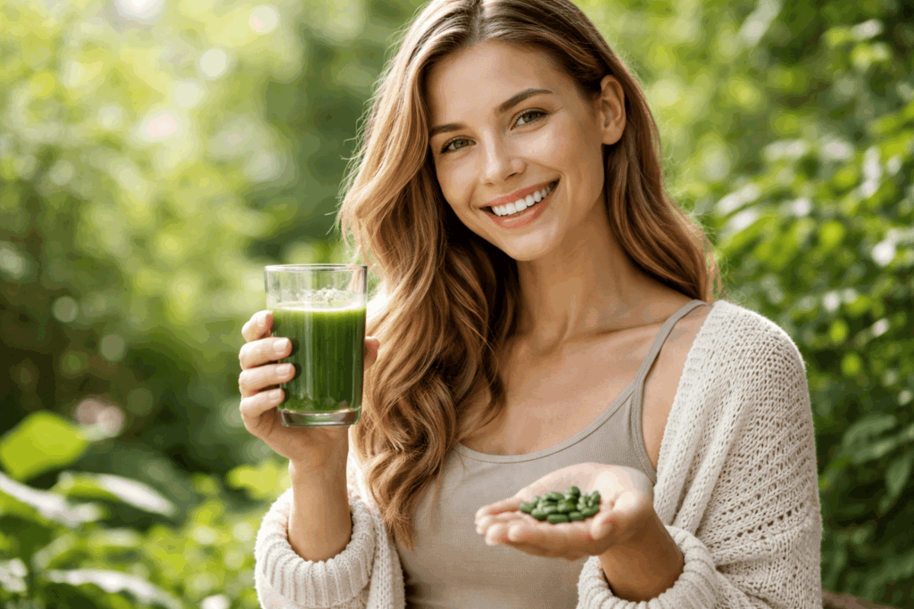 une personne prenant de la chlorella