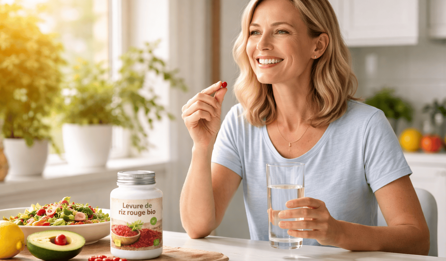 une personne prenant de la levure de riz rouge