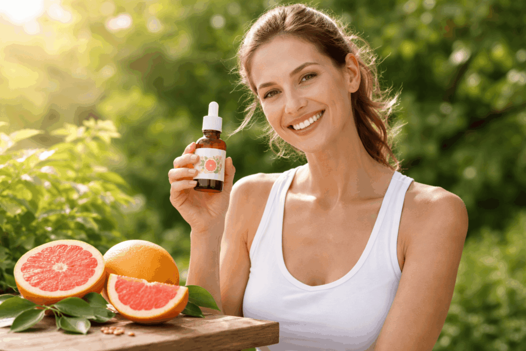 une personne prenant de l’extrait De Pépin De Pamplemousse