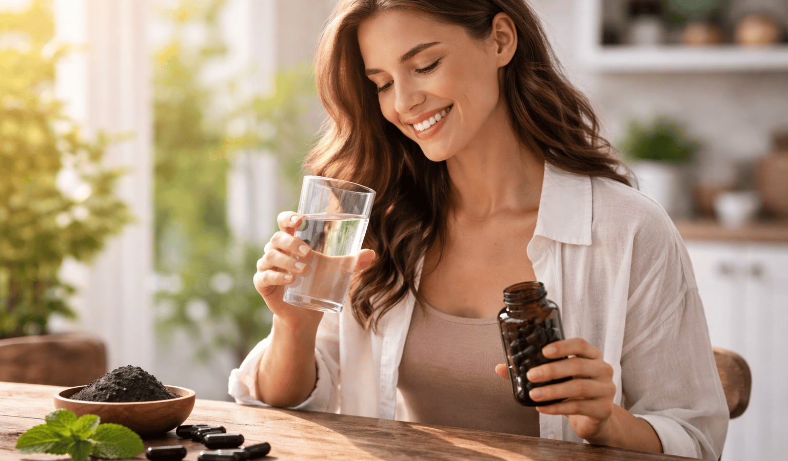 une personne prenant du charbon végétal actif