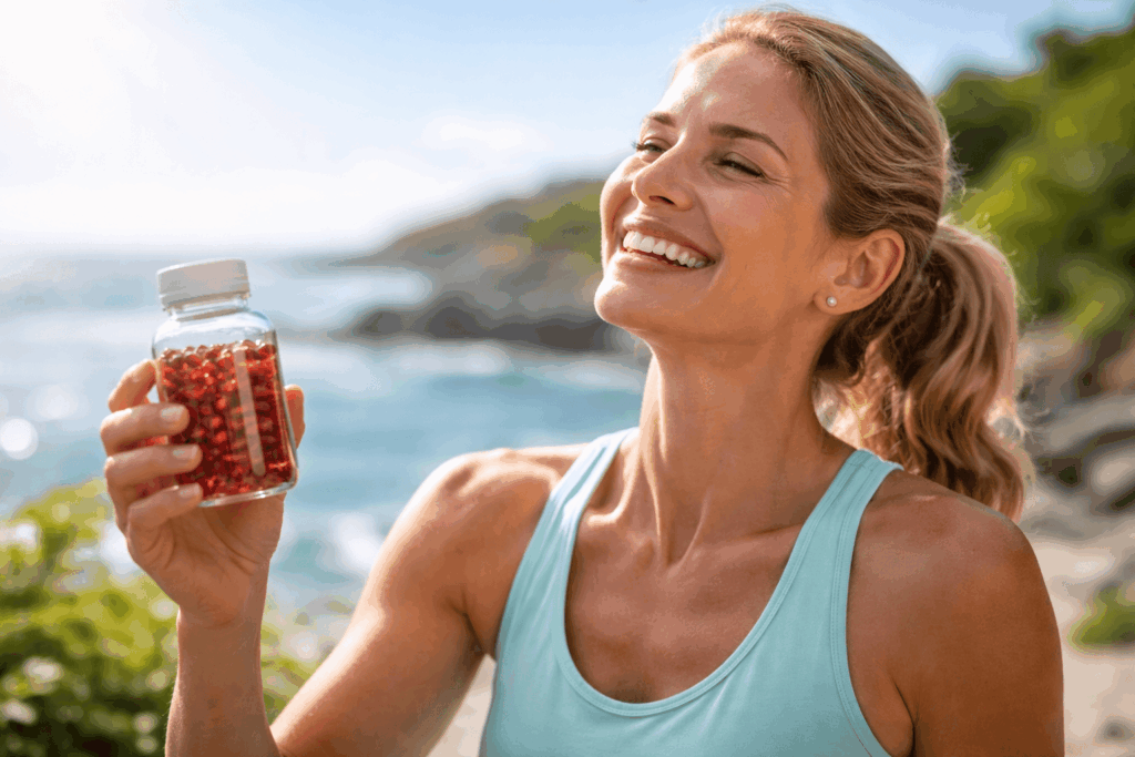 une personne profitant des bienfaits de la meilleure huile de krill