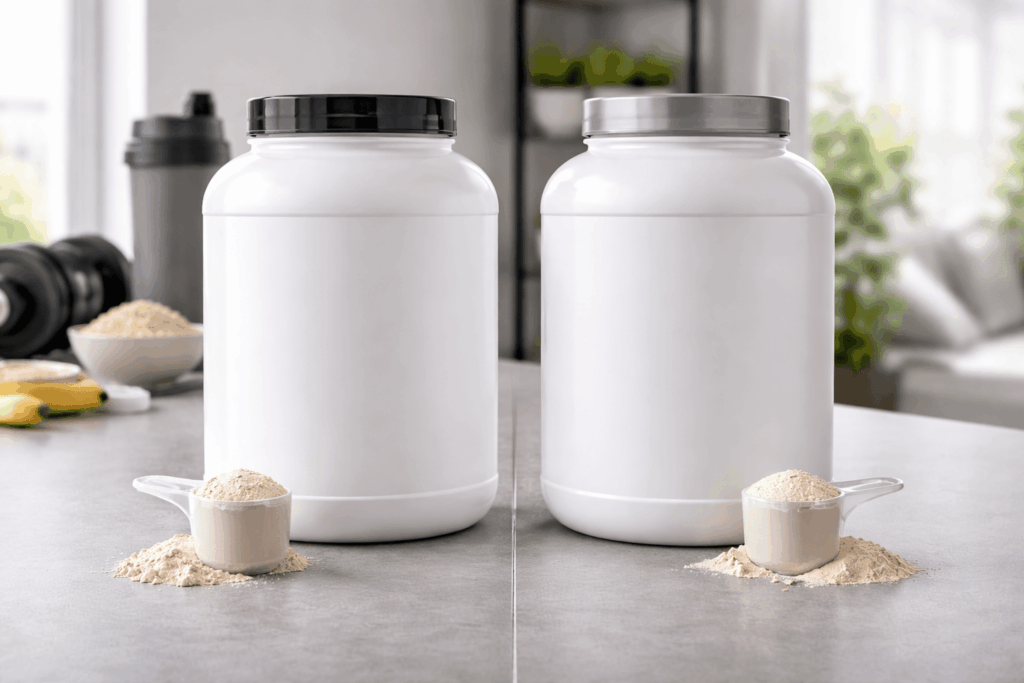 deux pot comparatif de la marque bulk ou nutrimuscle