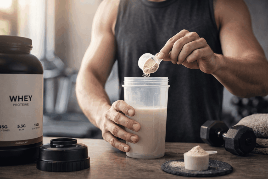 un sportif prenant de la whey