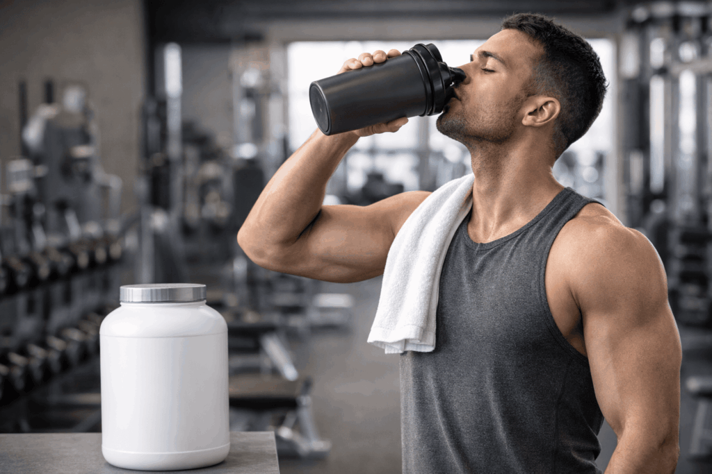 un sportif prenant sa boisson