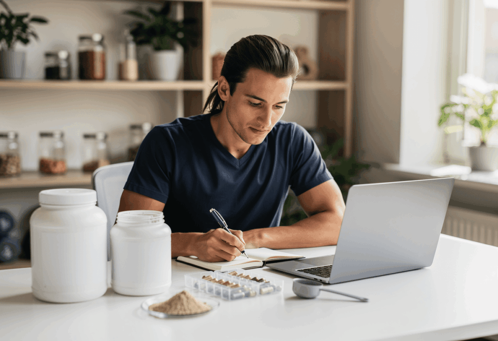 une personne comparant son complement de nutripure et greenwhey