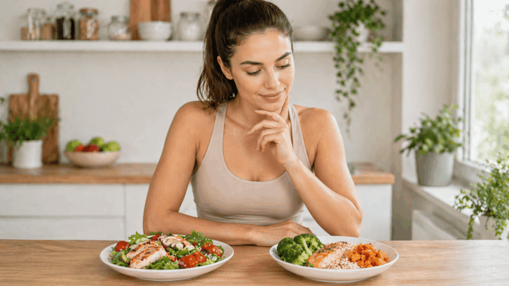 une personne hesitant entre deux programe minceur cheef ou qilibri