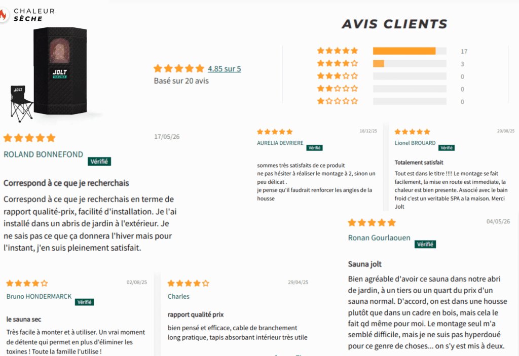 avis des clients sur Jolt Sauna