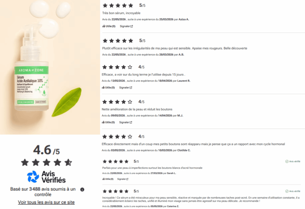 avis des clients sur acide azélaïque aroma-zone