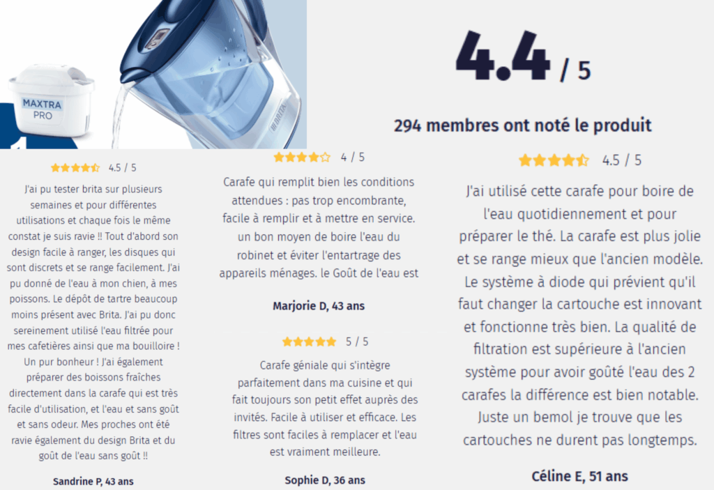avis des clients sur la carafe brita