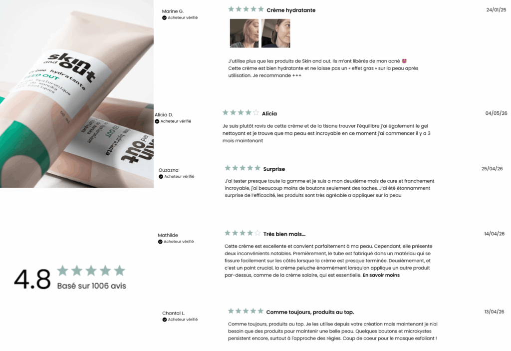 avis des clients sur la crème hydratante skin and out